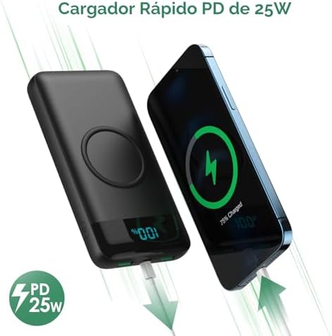CARGADOR PORTÁTIL INALÁMBRICO 30,800 MAH, 15 W DE CARGA INALÁMBRICA USB C, BANCO DE ENERGÍA CON CARGA RÁPIDA DE 25 W PD QC - 6