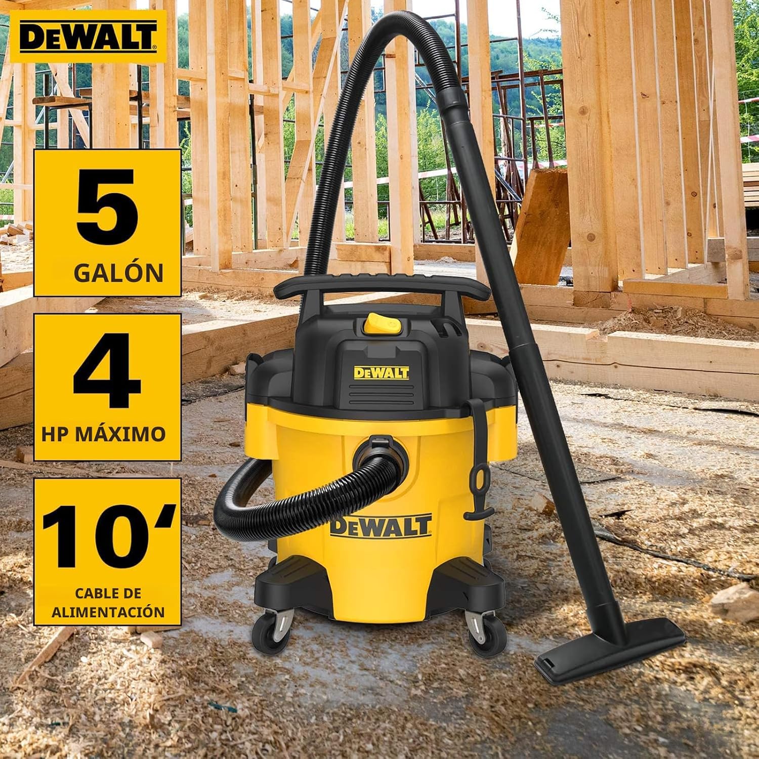 DEWALT DXV05P - ASPIRADORA PARA HÚMEDO Y SECO DE 5 GALONES, 4 HP MÁXIMO, ASPIRADORAS DE TALLER CON ACCESORIOS, SUCCIÓN - 2