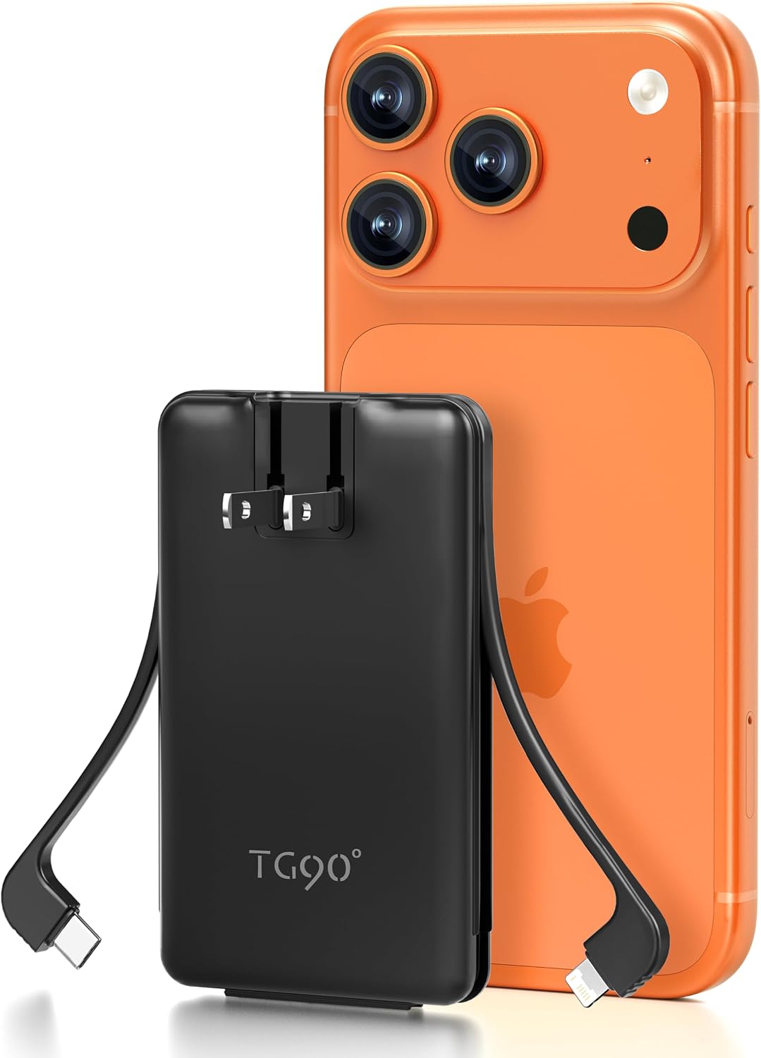 TG90 ULTRADELGADO 5000 MAH CARGADOR PORTÁTIL CON ENCHUFE DE PARED AC PLEGABLE INCORPORADO Y CABLES, BANCO DE ENERGÍA USB C - 1