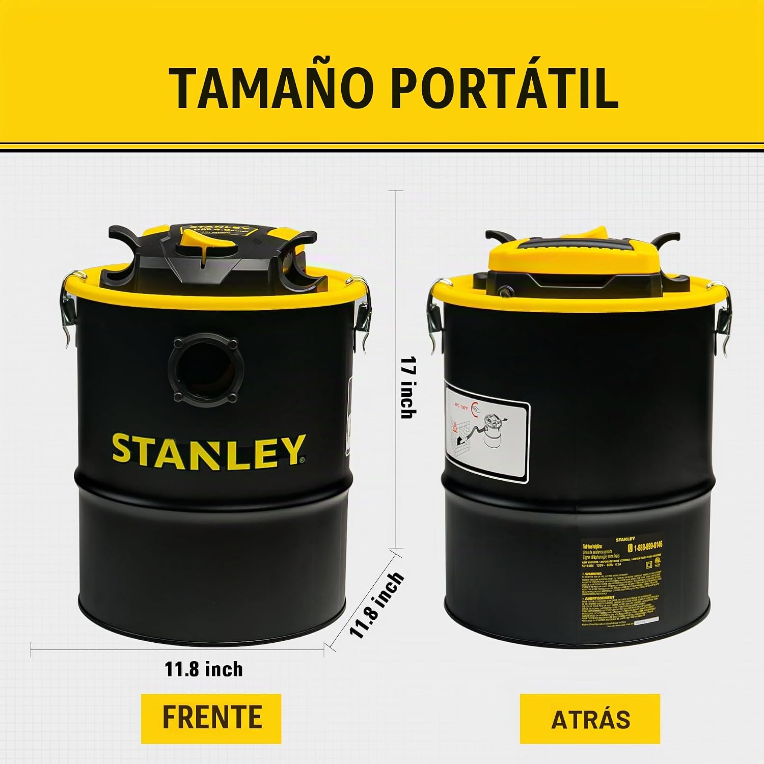 ASPIRADORA DE CENIZAS STANLEY DE 4 GALONES CON POTENTE MOTOR DE 4 HP, SUJECIÓN DE ACERO INOXIDABLE, ASPIRADORA DE TALLER - 2