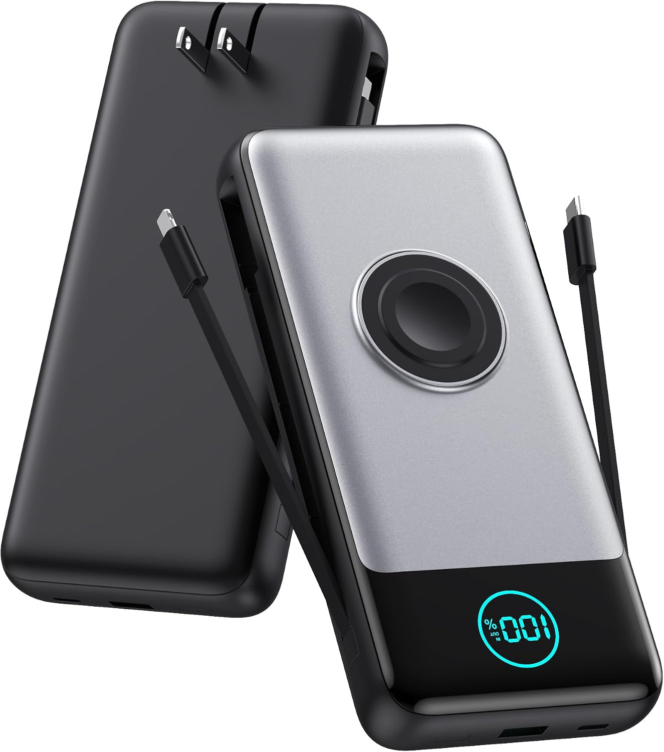 CARGADOR PORTÁTIL PARA IPHONE CON CABLES INTEGRADOS Y ENCHUFE DE PARED DE CA, CARGADOR DE BATERÍA USB C DE CARGA RÁPIDA - 1
