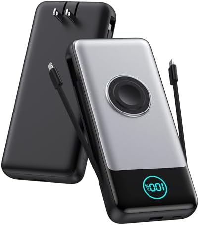 CARGADOR PORTÁTIL PARA IPHONE CON CABLES INTEGRADOS Y ENCHUFE DE PARED DE CA, CARGADOR DE BATERÍA USB C DE CARGA RÁPIDA - 5