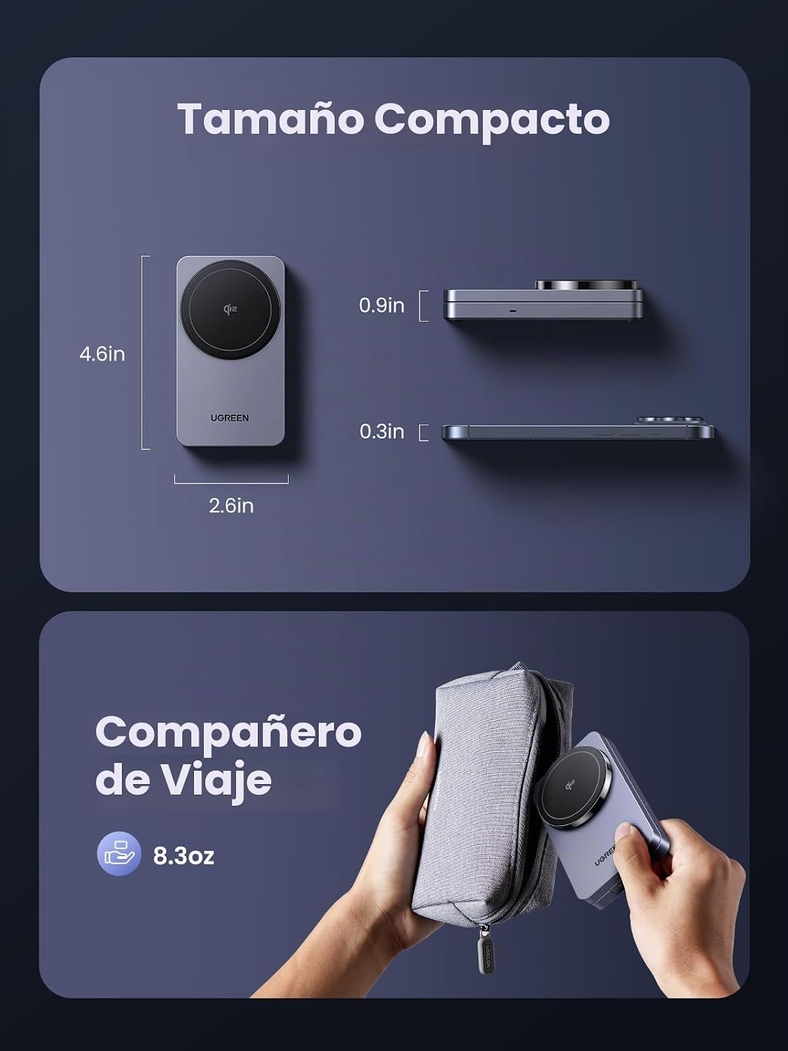 UGREEN MAGFLOW QI2 15W 2-EN-1 SOPORTE DE CARGADOR INALÁMBRICO PLEGABLE - 6