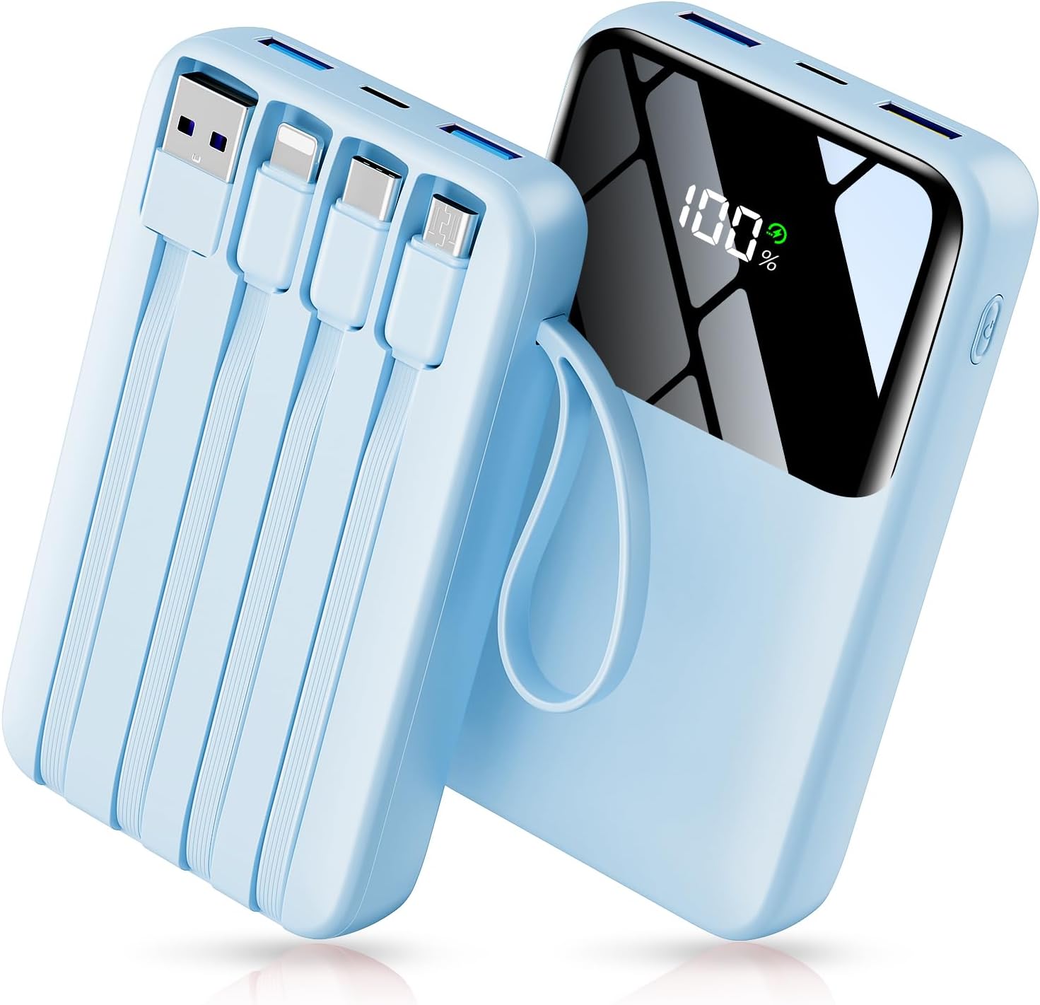BANCO DE ENERGÍA, CARGADOR PORTÁTIL DE 15000 MAH CON CABLE INTEGRADO, CARGA RÁPIDA DE 22.5 W, 6 SALIDAS, BATERÍA ESENCIAL - 1