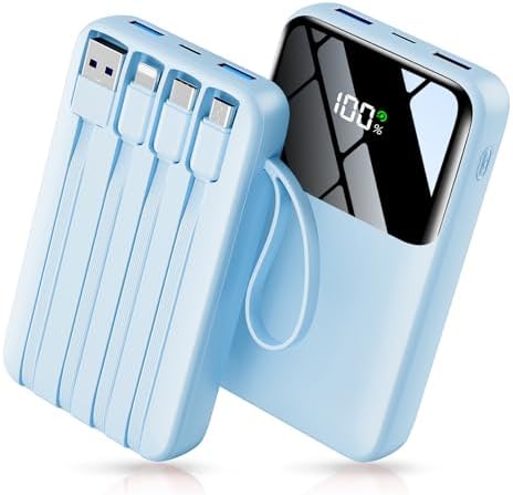 BANCO DE ENERGÍA, CARGADOR PORTÁTIL DE 15000 MAH CON CABLE INTEGRADO, CARGA RÁPIDA DE 22.5 W, 6 SALIDAS, BATERÍA ESENCIAL - 6