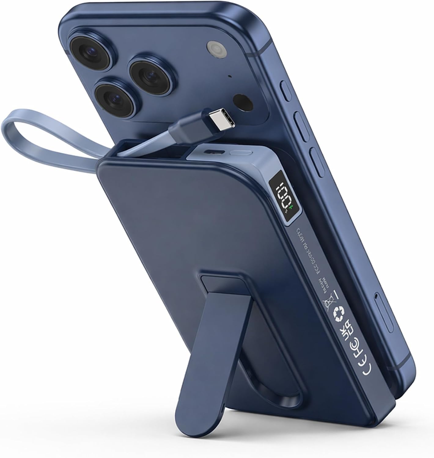MAGSAFE - CARGADOR DE BATERÍA MAGNÉTICO CON SOPORTE, CARGADOR PORTÁTIL INALÁMBRICO DE 10000 MAH, CARGA RÁPIDA CON CABLE - 1
