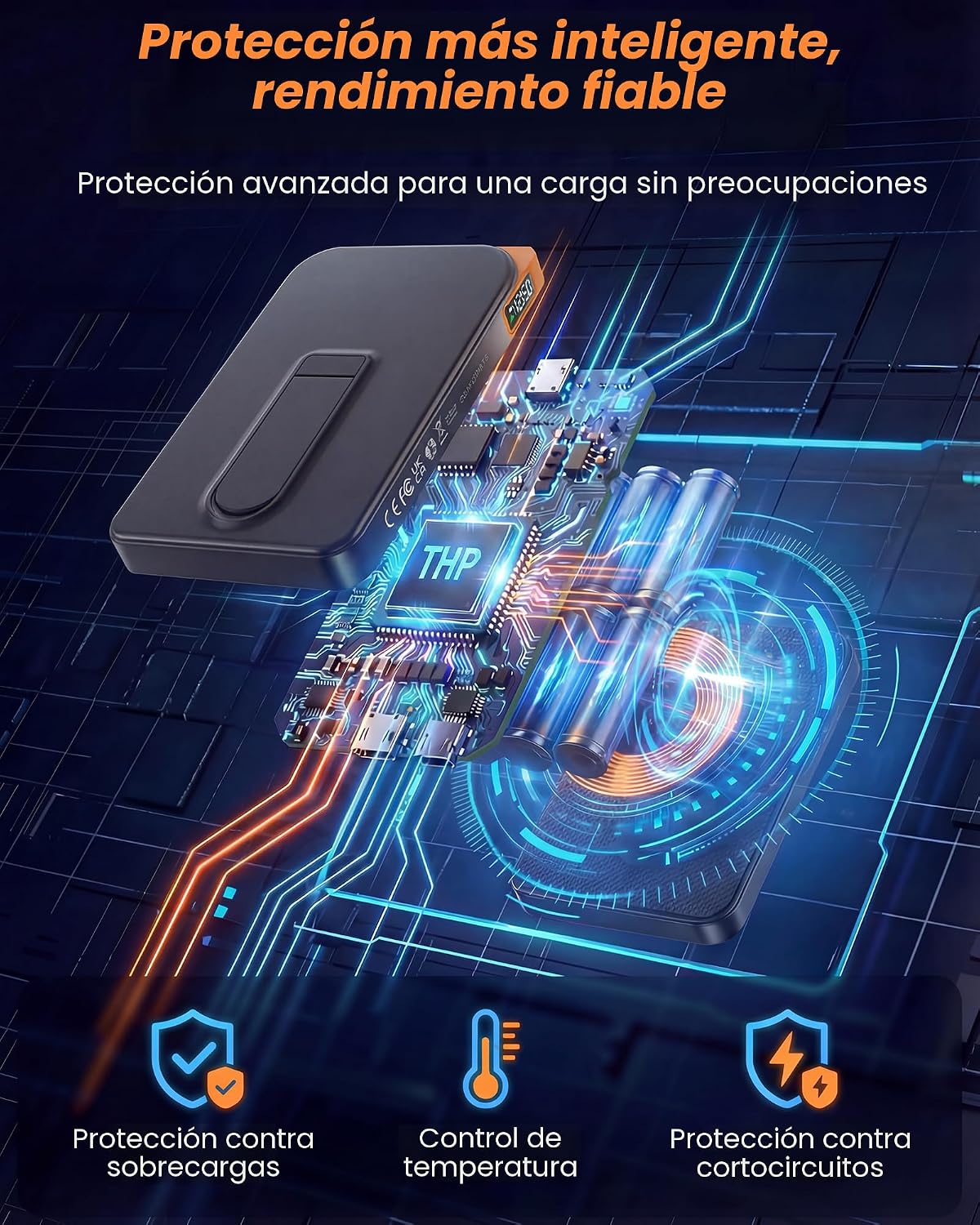 MAGSAFE - CARGADOR DE BATERÍA MAGNÉTICO CON SOPORTE, CARGADOR PORTÁTIL INALÁMBRICO DE 10000 MAH, CARGA RÁPIDA CON CABLE - 6