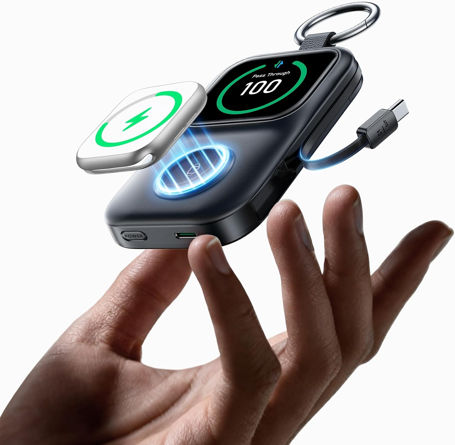 JOYROOM CARGADOR PORTÁTIL PARA APPLE WATCH, BATERÍA EXTERNA DE 5000 MAH, 20 W PD, CARGA RÁPIDA, CABLES DOBLES INTEGRADOS Y 4 - 1