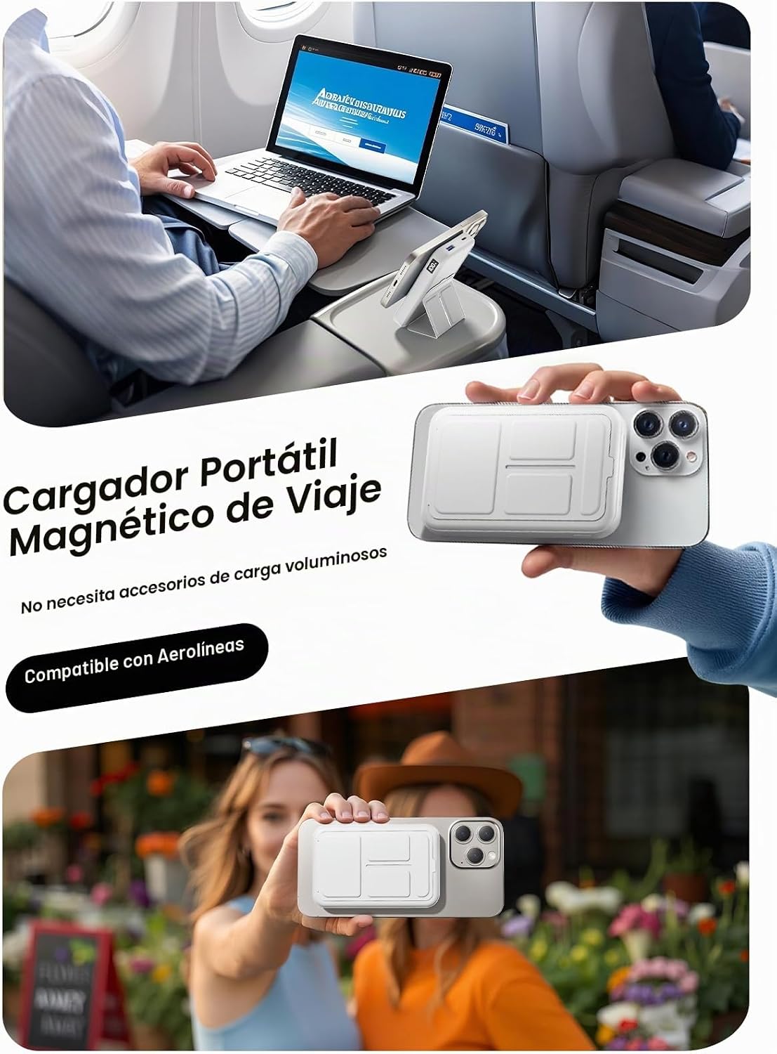 CARGADOR PORTÁTIL MAGNÉTICO, BANCO DE ENERGÍA DE 10000 MAH CON SOPORTE PLEGABLE DE CUERO, ESENCIALES DE VIAJE, USB-C DE 20 W - 6