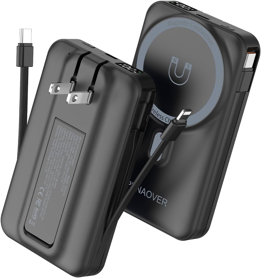 PARA MAGSAFE CARGADOR PORTÁTIL MAGNÉTICO, BATERÍA EXTERNA INALÁMBRICA DE 10000MAH CON CABLE INCORPORADO Y ENCHUFE DE PARED - 1