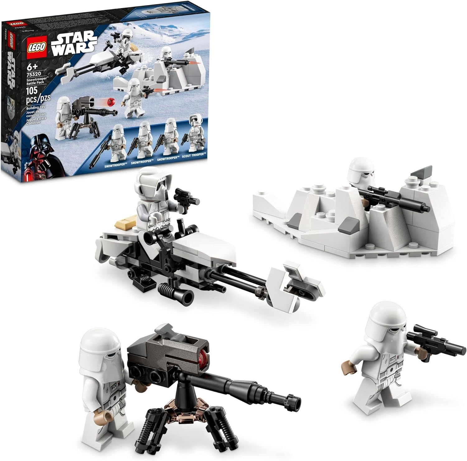 LEGO STAR WARS SNOWTROOPER - PAQUETE DE BATALLA 75320, JUGUETE DE CONSTRUCCIÓN CON 4 FIGURAS, LANZADORES Y BICICLETA RÁPIDA, - 1