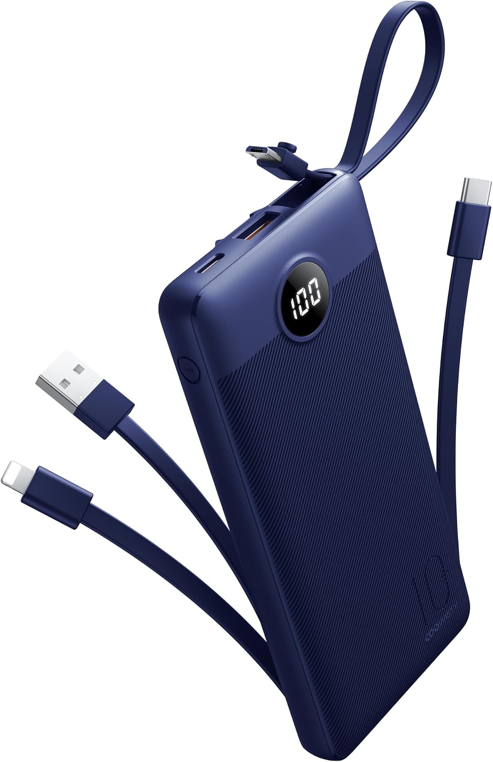 BANCO DE ENERGÍA PORTÁTIL, CARGADOR PORTÁTIL COMPACTO DE 10000 MAH CON 4 CABLES, BATERÍA USB C, 5 SALIDAS, 2 ENTRADAS, - 1