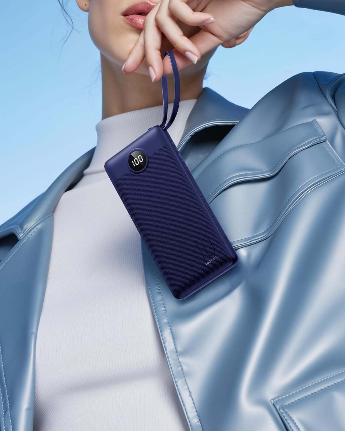 BANCO DE ENERGÍA PORTÁTIL, CARGADOR PORTÁTIL COMPACTO DE 10000 MAH CON 4 CABLES, BATERÍA USB C, 5 SALIDAS, 2 ENTRADAS, - 5