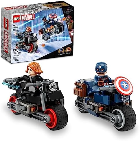 LEGO MARVEL VIUDA NEGRA Y CAPITÁN AMÉRICA MOTOCICLETAS 76260 JUGUETE DE CONSTRUCCIÓN DE MARVEL PARA NIÑOS DE 6 A 8 AÑOS, SET - 6