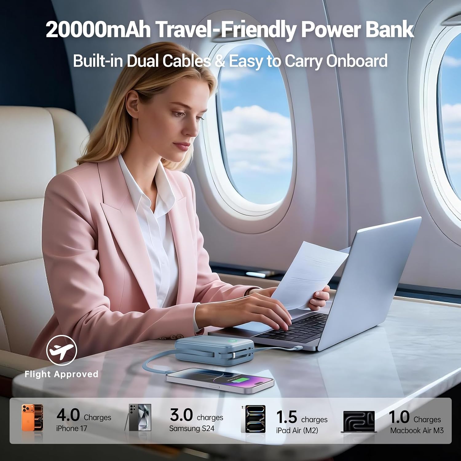 HICHAIN CARGADOR PORTÁTIL 35W 20000MAH POWER BANK CON PANTALLA LED AZUL - 2