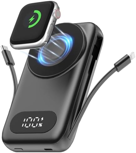 SHENMZ CARGADOR PORTÁTIL MAGNÉTICO DE 26800 MAH PARA IPHONE 17/16/15/14/13/12 CON CABLES INTEGRADOS, CARGADOR IWATCH, BANCO - 5