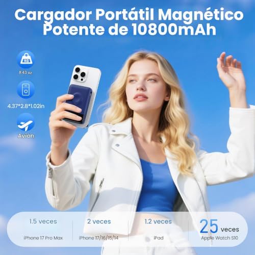 EKRIST CARGADOR PORTÁTIL MAGNÉTICO PARA MAGSAFE CON CABLE INTEGRADO, CARGADOR IWATCH, BATERÍA DE VIAJE INALÁMBRICA, BATERÍA - 6