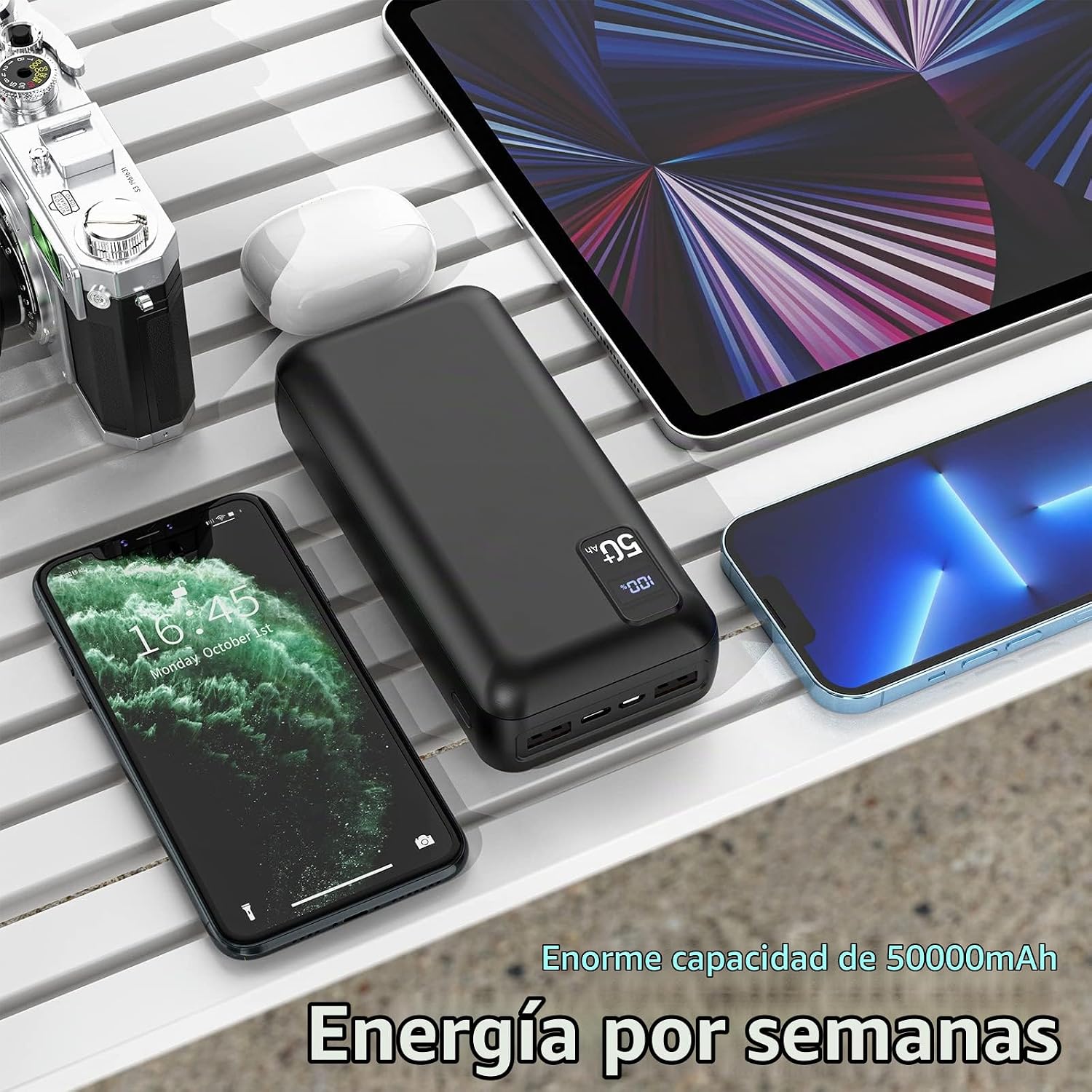 POIYTL POWER BANK 50000MAH 22.5W CARGADOR PORTÁTIL DE CARGA RÁPIDA USB-C DE CARGA RÁPIDA CON 3 SALIDAS Y 2 ENTRADAS PANTALLA - 2