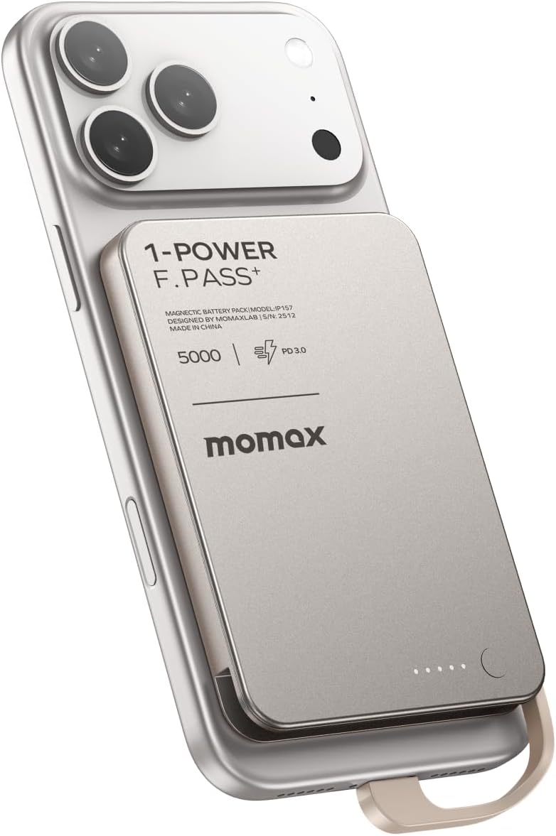 MOMAX BANCO DE ENERGÍA PORTÁTIL ULTRADELGADO DE 5000MAH CON CABLE USB-C INTEGRADO, BATERÍA DE CARGA RÁPIDA PD 20W - 1