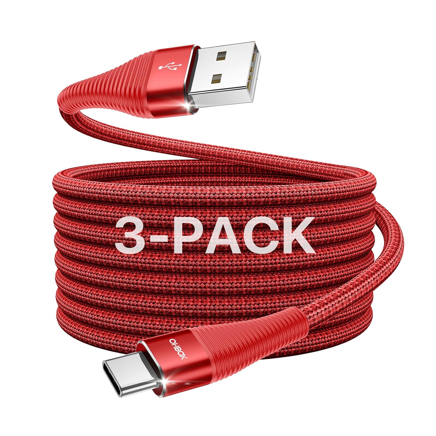 CABLE USB C 3A DE CARGA RÁPIDA DE 3 PIES, PAQUETE DE 3 CABLES USB A A USB C TIPO C, CABLE DE ALIMENTACIÓN TRENZADO USB TIPO - 1