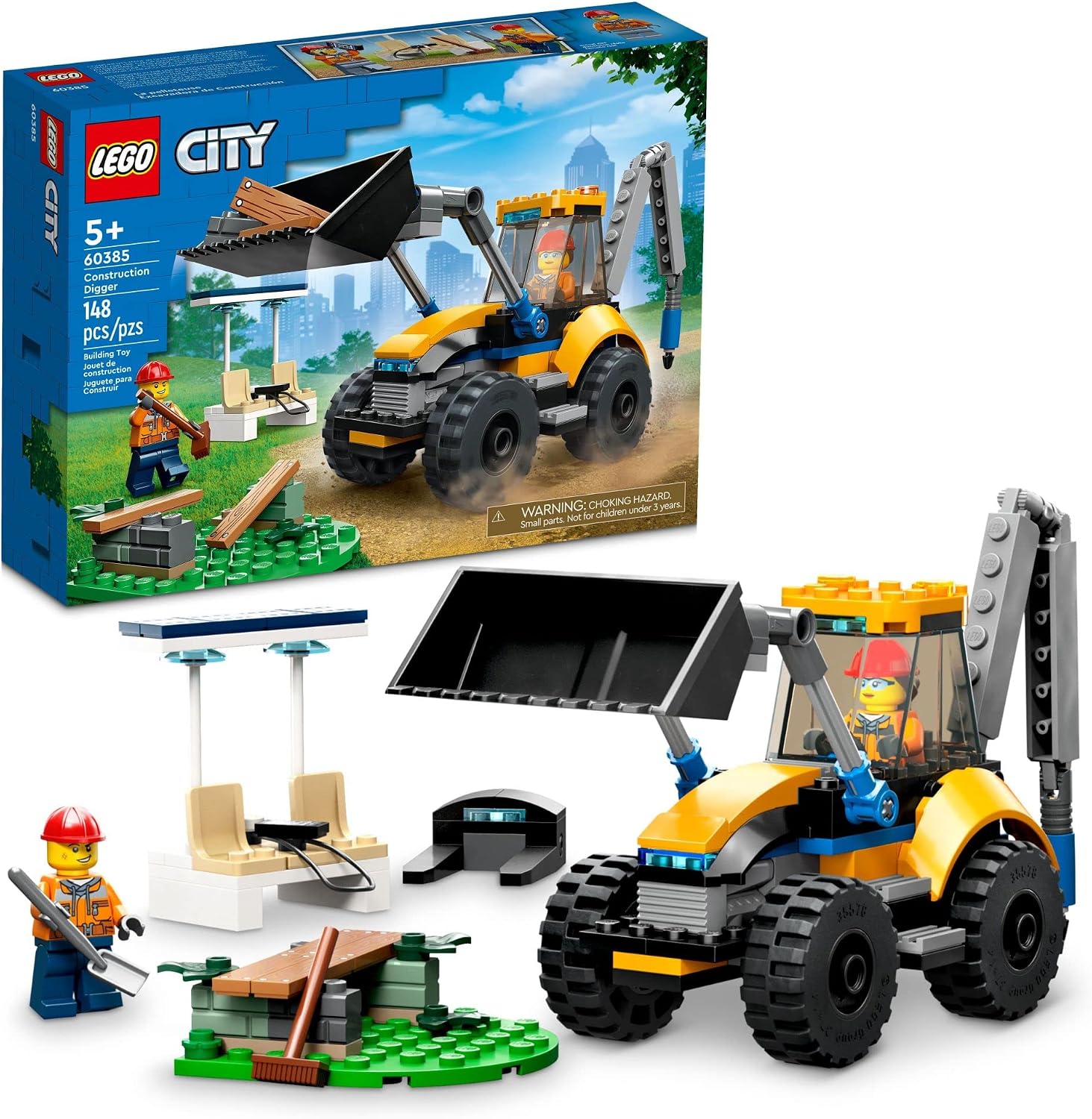 LEGO CITY CONSTRUCTION DIGGER 60385 - JUGUETE DE CONSTRUCCIÓN - MODELO DE EXCAVADORA CON HERRAMIENTAS Y MINIFIGURAS, JUEGO - 1