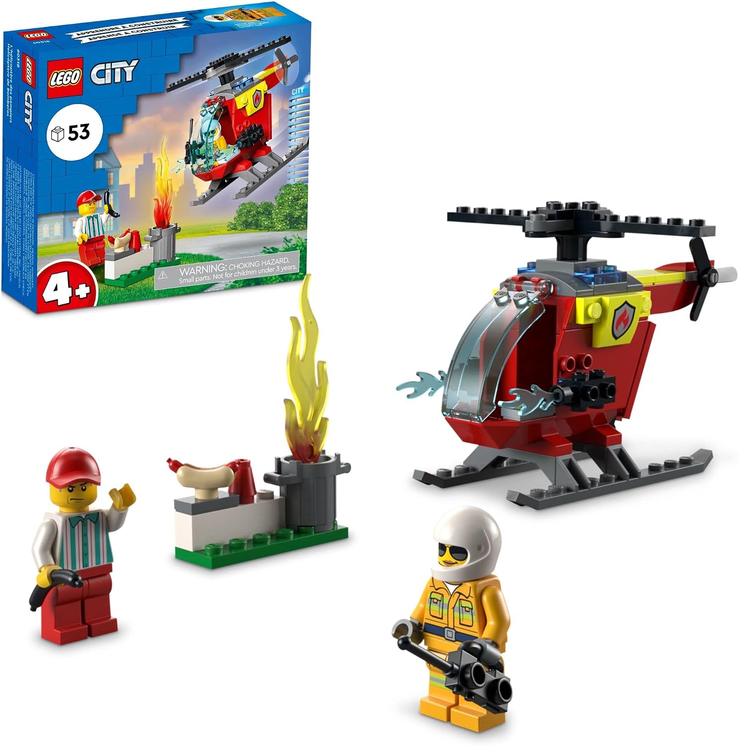 LEGO CITY HELICÓPTERO DE BOMBEROS DE JUGUETE 60318 PARA NIÑOS PREESCOLARES, NIÑOS Y NIÑAS DE 4 AÑOS EN ADELANTE, - 1