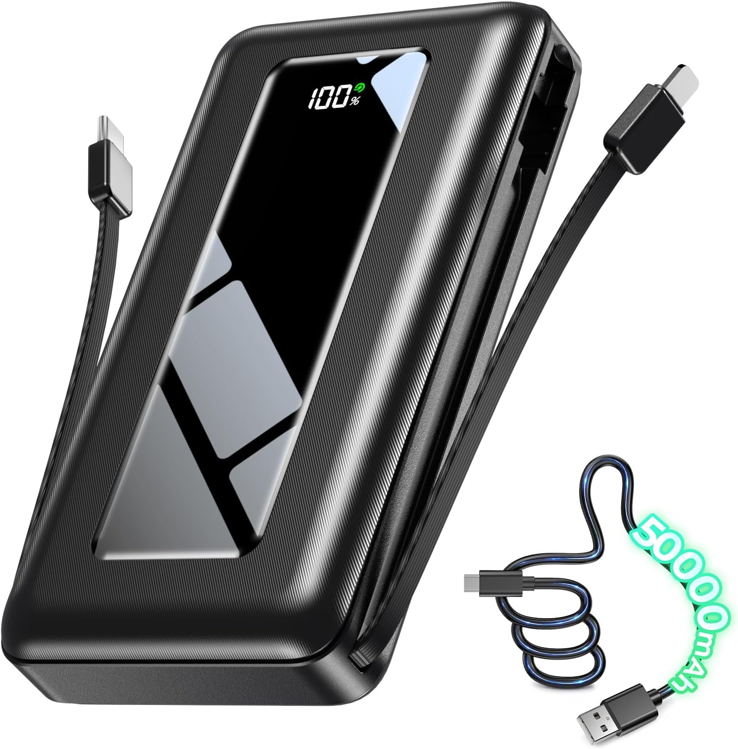 CARGADOR PORTÁTIL DE 50000 MAH, BATERÍA DE ULTRA ALTA CAPACIDAD CON CABLES INTEGRADOS, CARGA RÁPIDA DE 22.5 W, PANTALLA LED, - 1