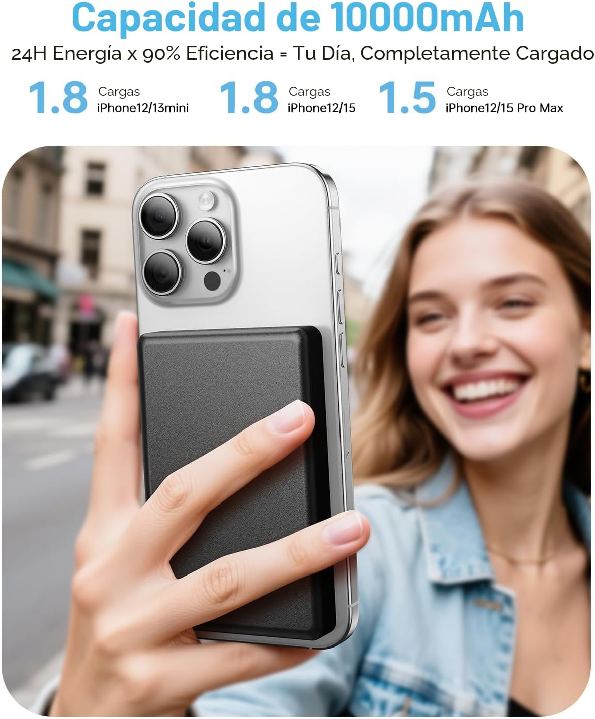 ULIXWH CARGADOR DE BATERÍA MAGSAFE DE 10,000 MAH ULTRA DELGADO, CARGADOR INALÁMBRICO MAGNÉTICO CON CABLE USB-C, BATERÍA - 2