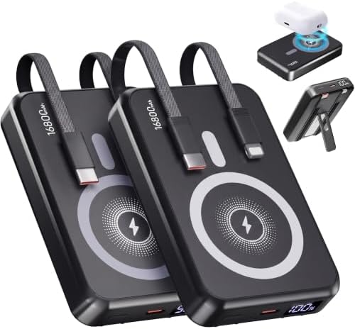 2-PACK 16800MAH MAGNETIC POWER BANK WITH BUILT-IN CABLES Y STAND - 5