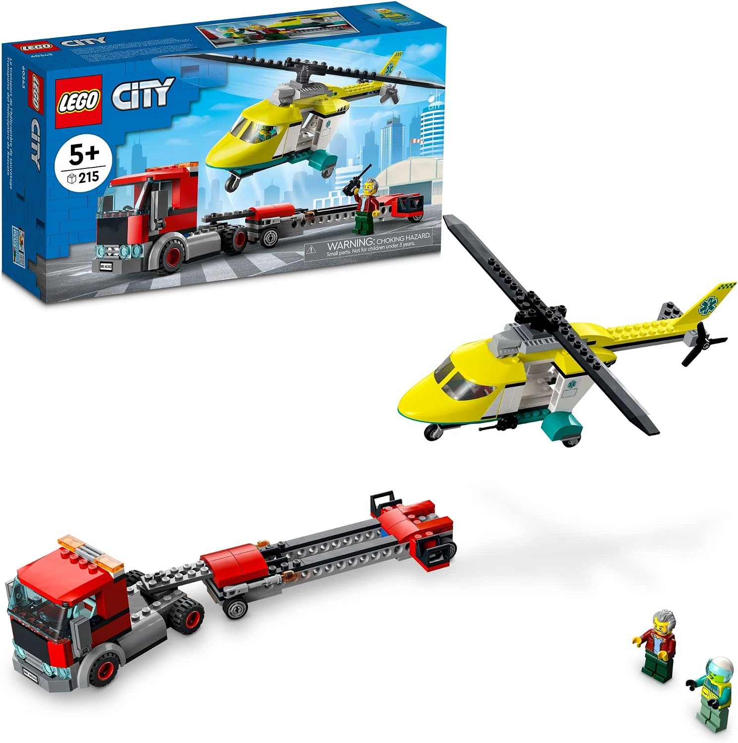 LEGO CITY GREAT VEHICLES - KIT DE CONSTRUCCIÓN DE HELICÓPTERO DE RESCATE 60343, CON CAMIÓN DE JUGUETE Y HELICÓPTERO - 1