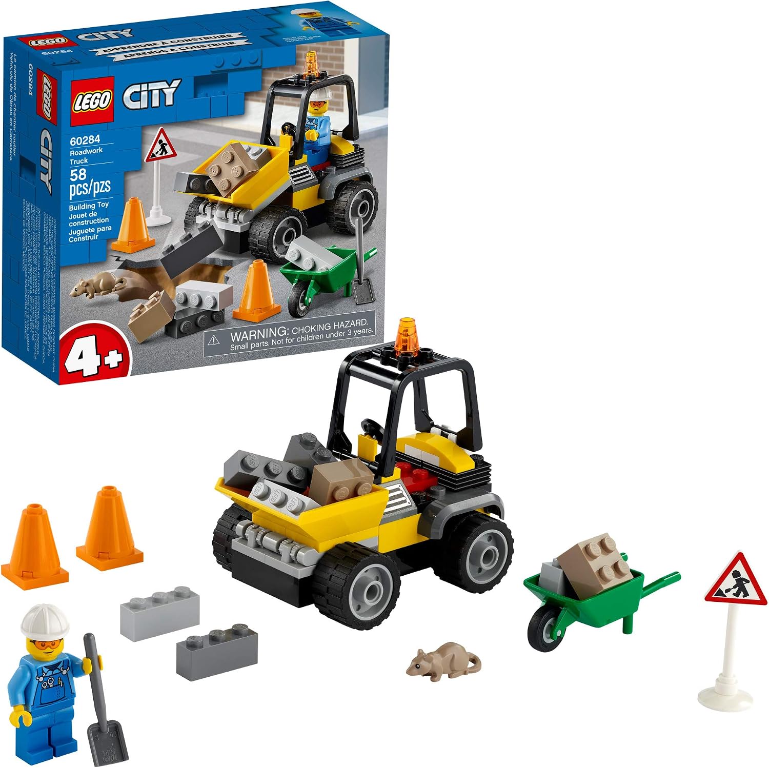 LEGO CITY ROADWORK TRUCK 60284 KIT DE CONSTRUCCIÓN DE JUGUETE JUEGO DE CONSTRUCCIÓN DE OBRAS VIALES GENIALES PARA NIÑOS, - 1