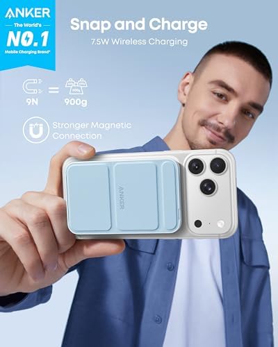 ANKER - BATERÍA MAGNÉTICA 622 MAGGO , CARGADOR PORTÁTIL INALÁMBRICO, MAGNÉTICO Y PLEGABLE DE 5,000 MAH CON SOPORTE Y PUERTO - 6