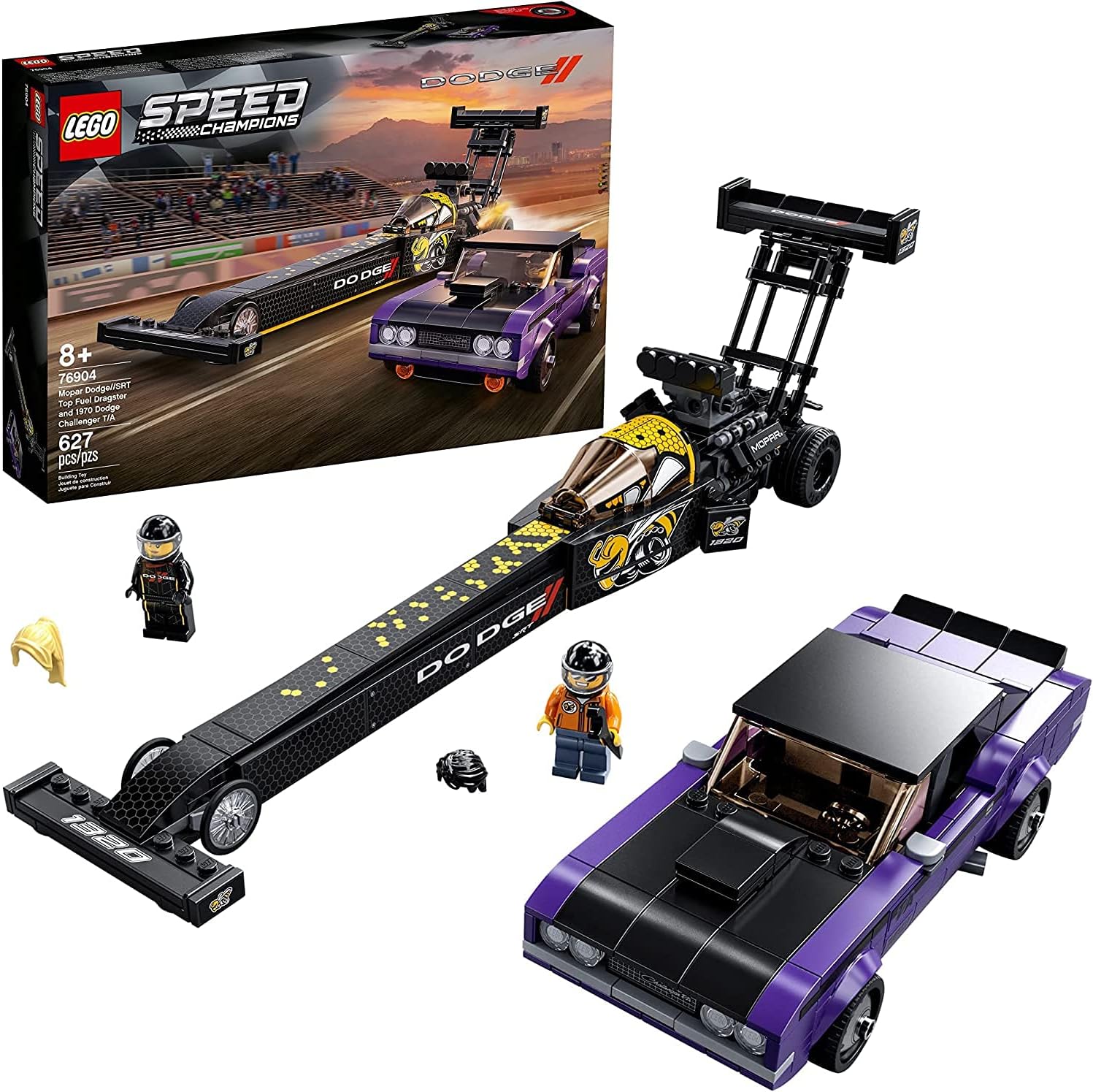 LEGO SPEED CHAMPIONS MOPAR DODGE/SRT TOP FUEL DRAGSTER Y 1970 DODGE CHALLENGER T/A 76904 JUGUETE DE CONSTRUCCIÓN NUEVO 2021 - 1