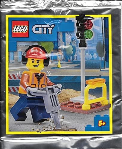 LEGO CIUDAD: TRABAJADOR DE LA CONSTRUCCIÓN CON MARTILLO NEUMÁTICO Y SEMÁFORO - 4