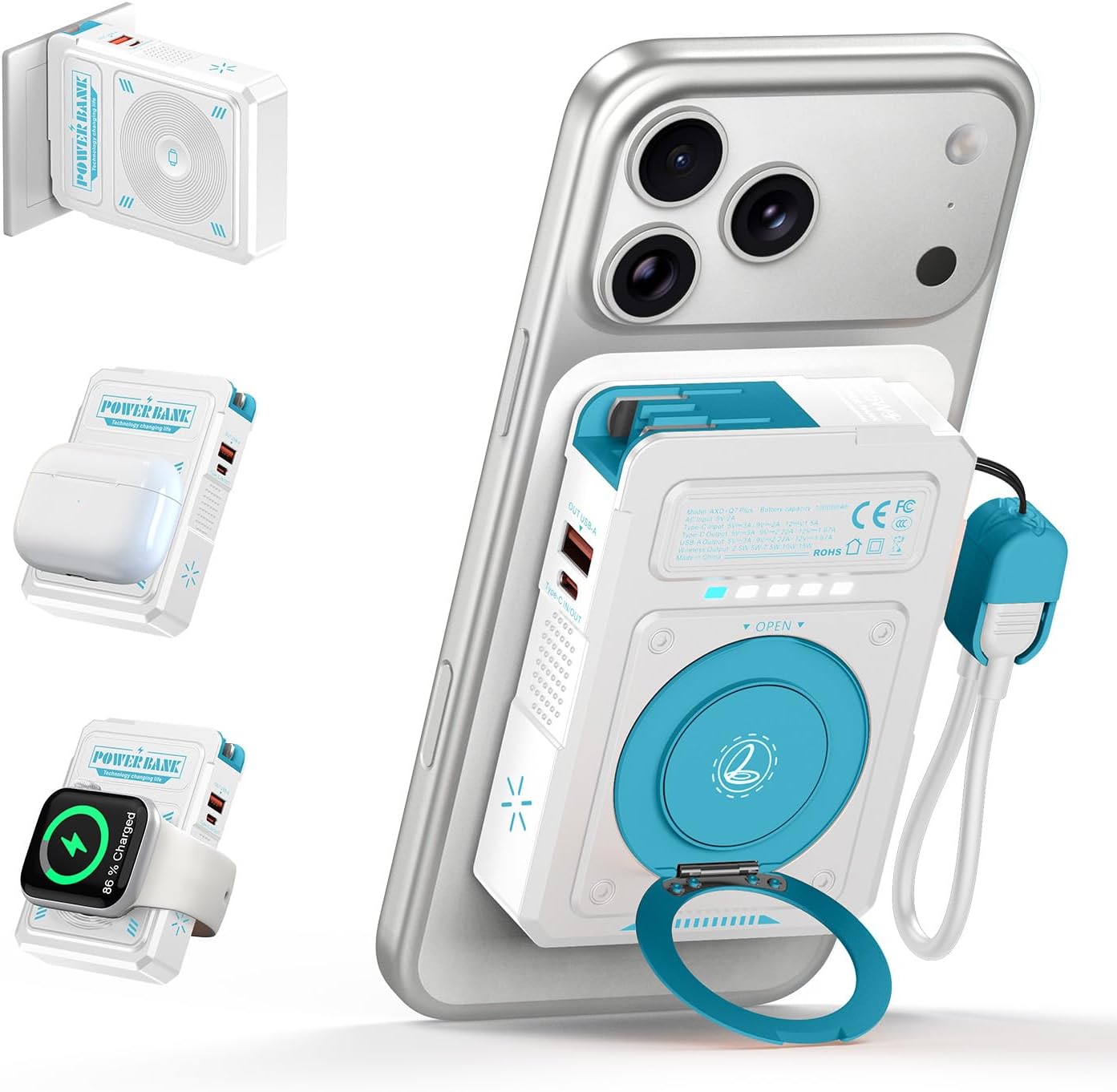 UMMZ PARA MAGSAFE PAQUETE DE BATERÍA 10000MAH, CARGADOR PORTÁTIL MAGNÉTICO 5-EN-1 CON ENCHUFE DE PARED, BANCO DE ENERGÍA - 1