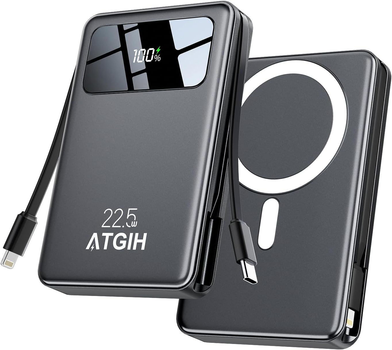 BANCO DE ENERGÍA INALÁMBRICO MAGNÉTICO DE 10000 MAH, CARGADOR PORTÁTIL 5 EN 1 CON 2 CABLES INCORPORADOS, BATERÍA MAGNÉTICA - 1