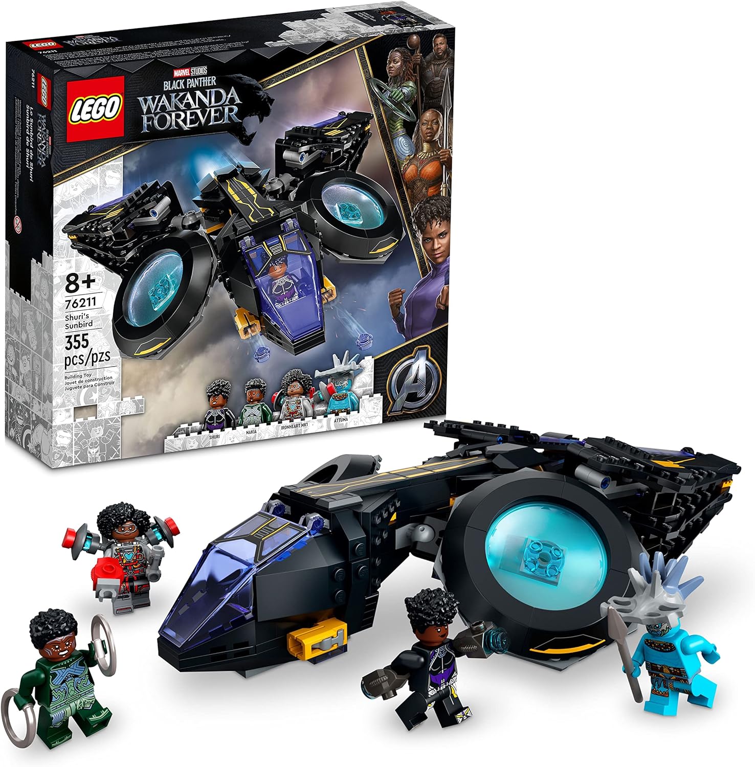 LEGO MARVEL SHURI S SUNBIRD, BLACK PANTHER - VEHÍCULO DE JUGUETE PARA NIÑOS, 76211 WAKANDA FOREVER, IDEA DE REGALO - 1