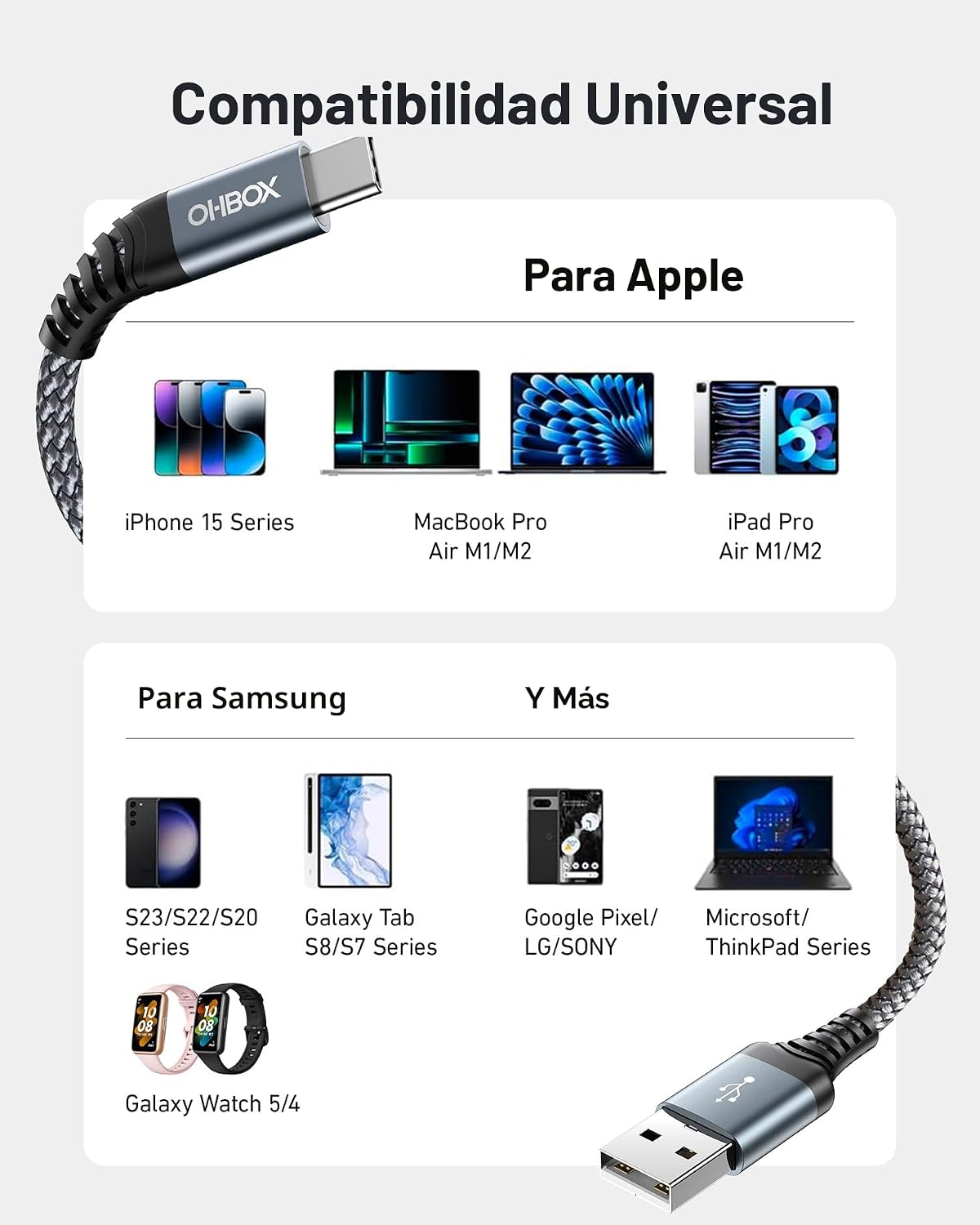 CABLE USB A USB C DE 60 W DE CARGA RÁPIDA 2 UNIDADES DE 6 PIES , CABLE USB A A USB C PARA CARPLAY, CABLE USB TIPO C TRENZADO - 6