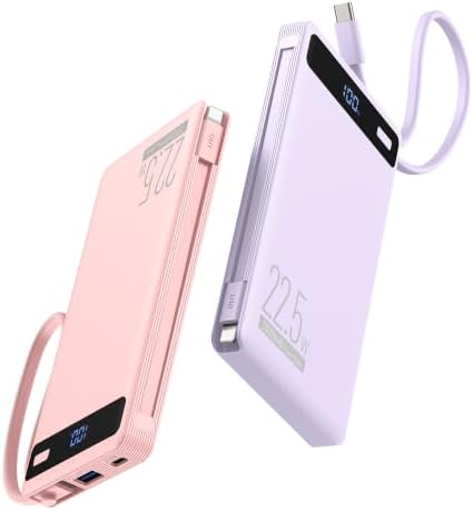 PAQUETE DE 2 CARGADORES PORTÁTILES DE 10000 MAH 22.5 W, CABLES INCORPORADOS, PK Y PUR - 6