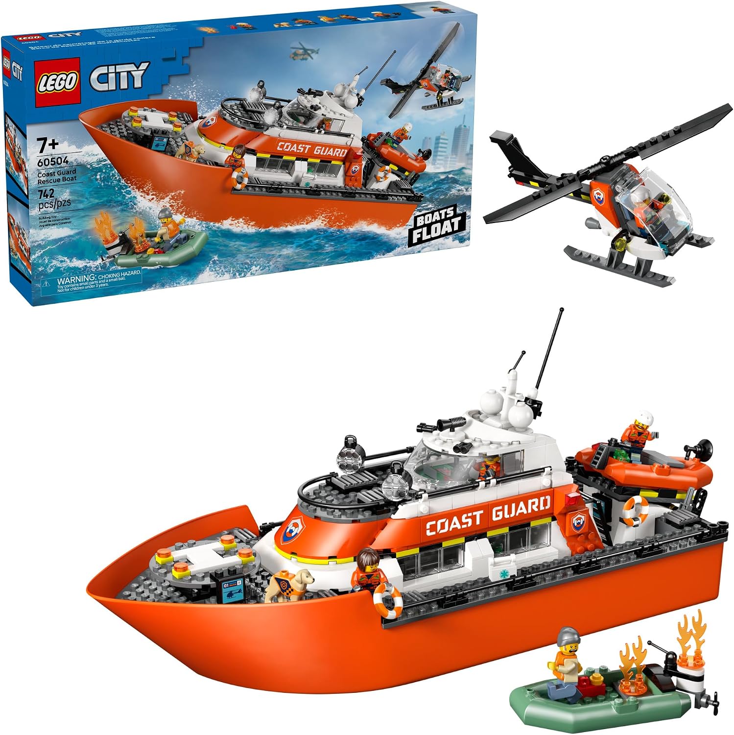 LEGO CITY COAST GUARD RESCUE BOAT Y HELICÓPTERO JUGUETES DE CONSTRUCCIÓN JUEGO DE SIMULACIÓN PARA NIÑOS Y NIÑAS, A PARTIR - 1