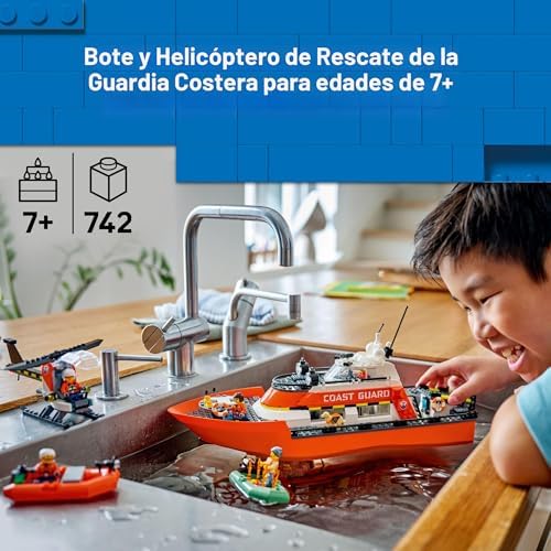 LEGO CITY COAST GUARD RESCUE BOAT Y HELICÓPTERO JUGUETES DE CONSTRUCCIÓN JUEGO DE SIMULACIÓN PARA NIÑOS Y NIÑAS, A PARTIR - 6