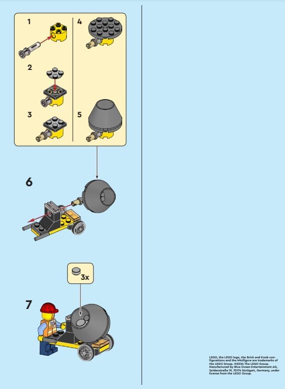 LEGO CIUDAD: MINIFIGURA DEL TRABAJADOR DE LA CONSTRUCCIÓN CON MEZCLADOR DE CEMENTO - 6