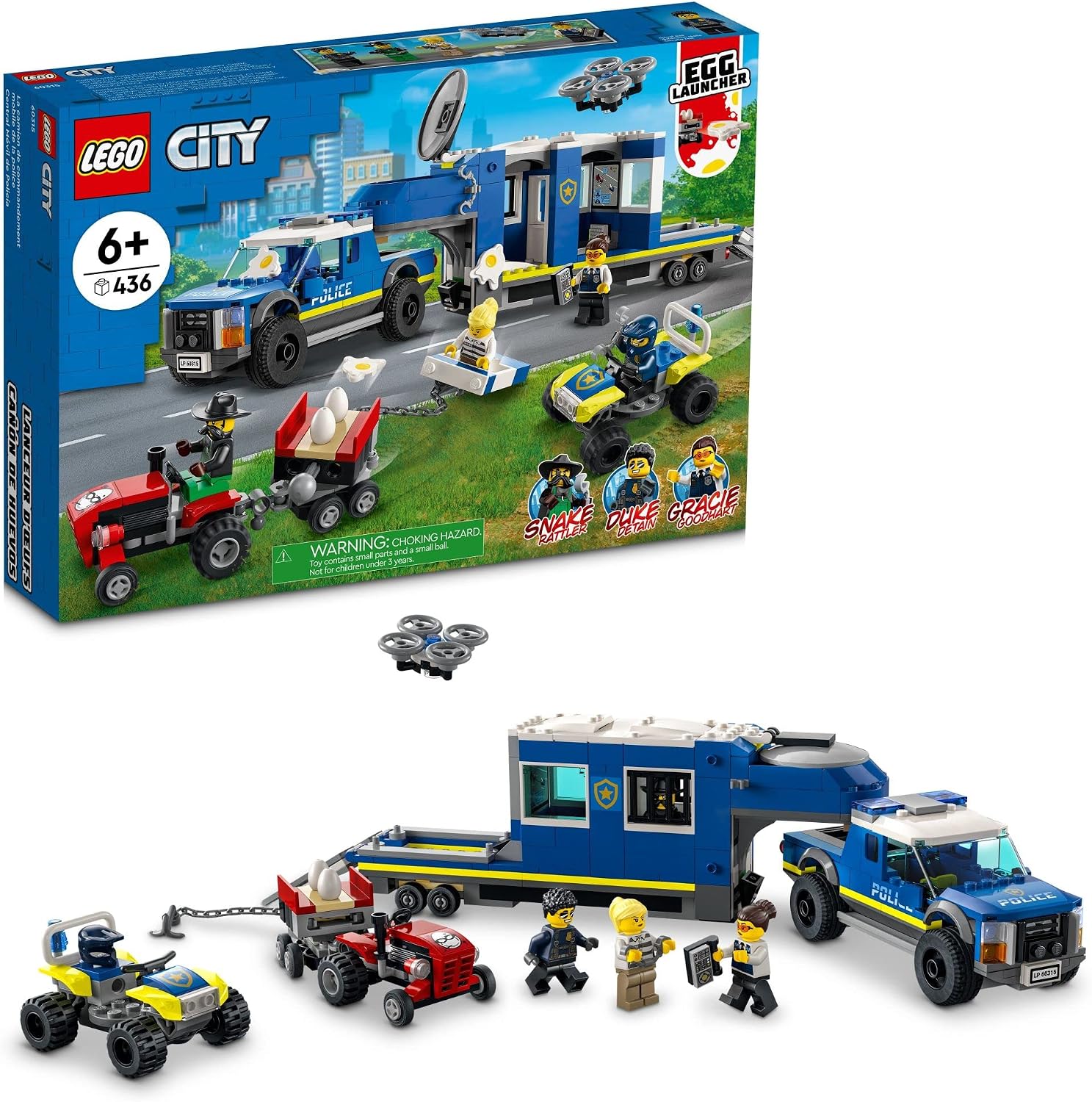 LEGO CAMIÓN DE MANDO MÓVIL DE LA POLICÍA DE LA CIUDAD CON REMOLQUE DE PRISIÓN, DRON, TRACTOR Y ATV JUGUETES DE COCHE MÁS 4 - 1