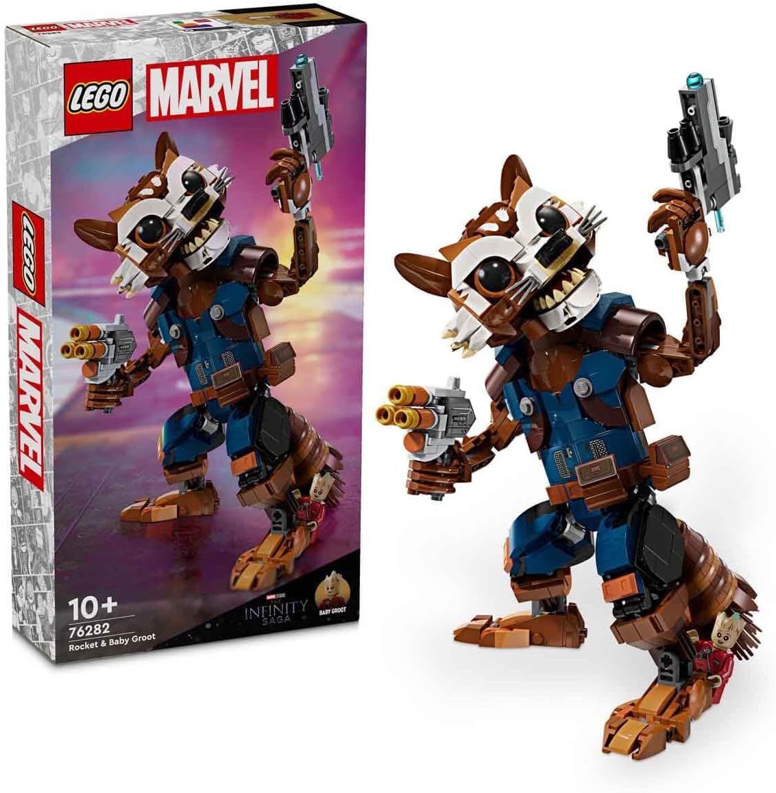 LEGO MARVEL ROCKET Y BABY GROOT, JUGUETE DE SUPERHÉROE CONSTRUIBLE PARA NIÑOS DE GUARDIANES DE LA GALAXIA DE MARVEL STUDIOS, - 1