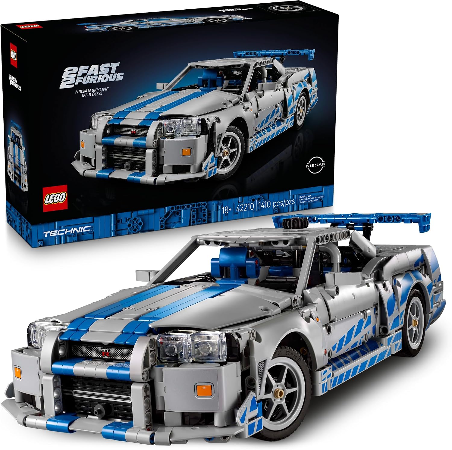 LEGO TECHNIC 2 FAST 2 FURIOUS NISSAN SKYLINE GT-R R34 COCHE - KIT DE BRICOLAJE Y JUEGO DE CONSTRUCCIÓN PARA ADULTOS - MODELO - 1