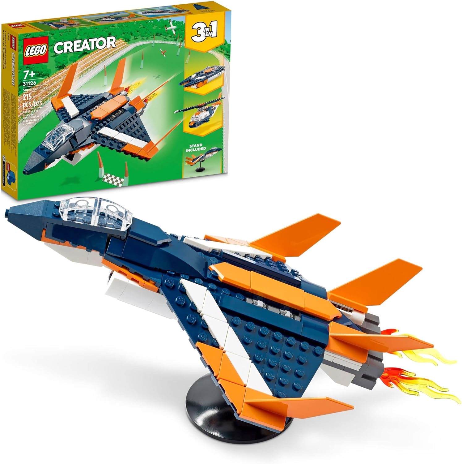 LEGO CREATOR 3 EN 1 - JUEGO DE JUGUETE DE AVIÓN SUPERSÓNICO, A HELICÓPTERO A LANCHA DE VELOCIDAD, 31126, MODELOS - 1