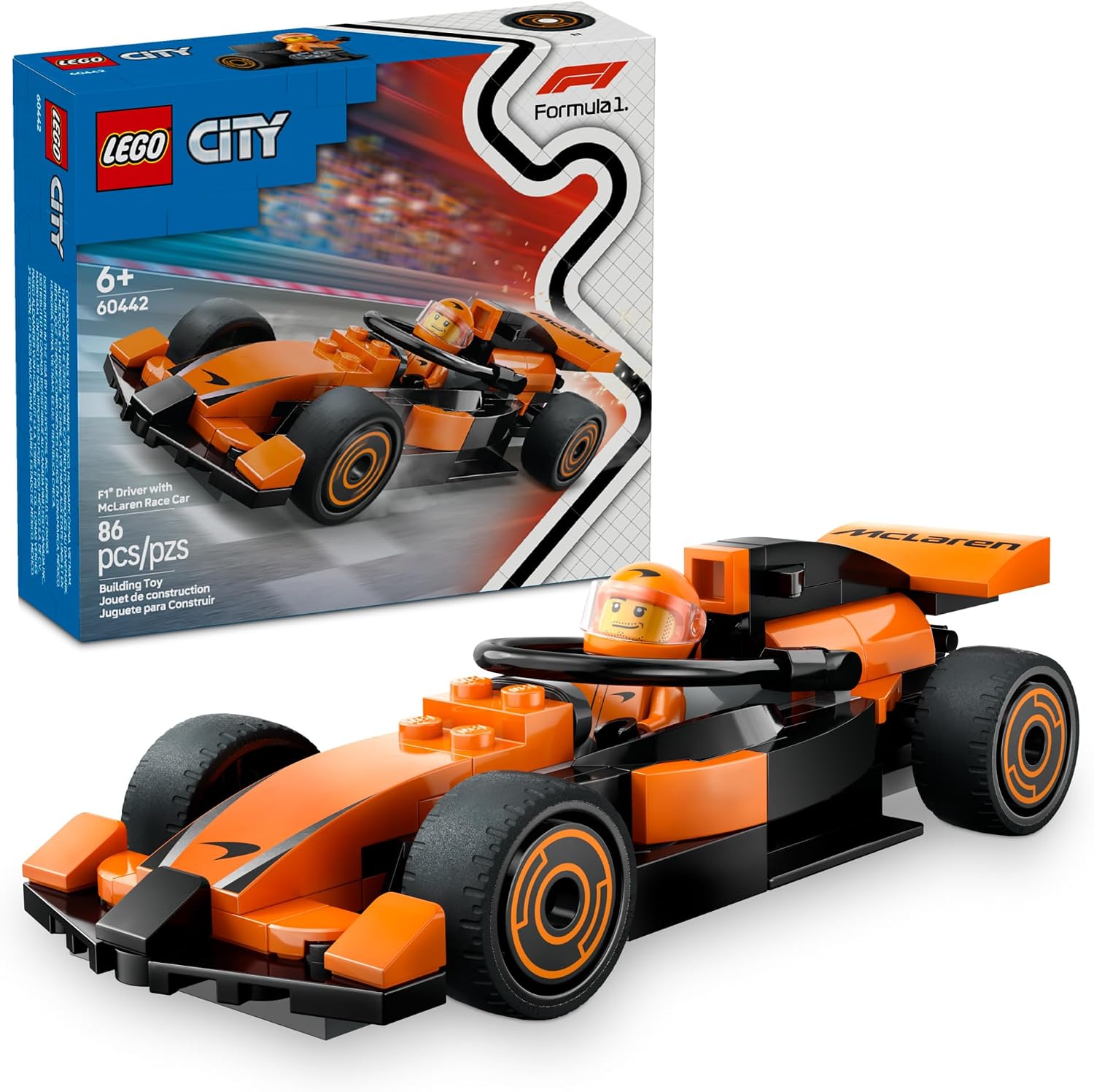 LEGO CITY PILOTO DE F1 CON COCHE DE CARRERAS DE MCLAREN - KIT DE CONSTRUCCIÓN DE COCHE MODELO JUGUETE PARA NIÑOS, NIÑOS - 1