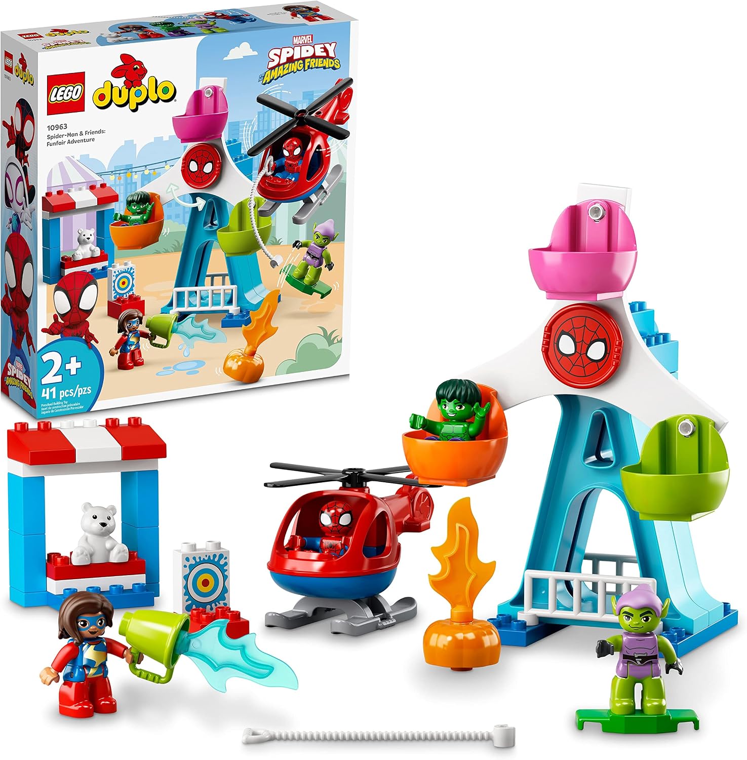 LEGO DUPLO MARVEL SPIDER-MAN Y SUS AMIGOS: AVENTURA EN LA FERIA 10963 RECINTO FERIAL CON JUGUETE DE HELICÓPTERO, FIGURAS - 1