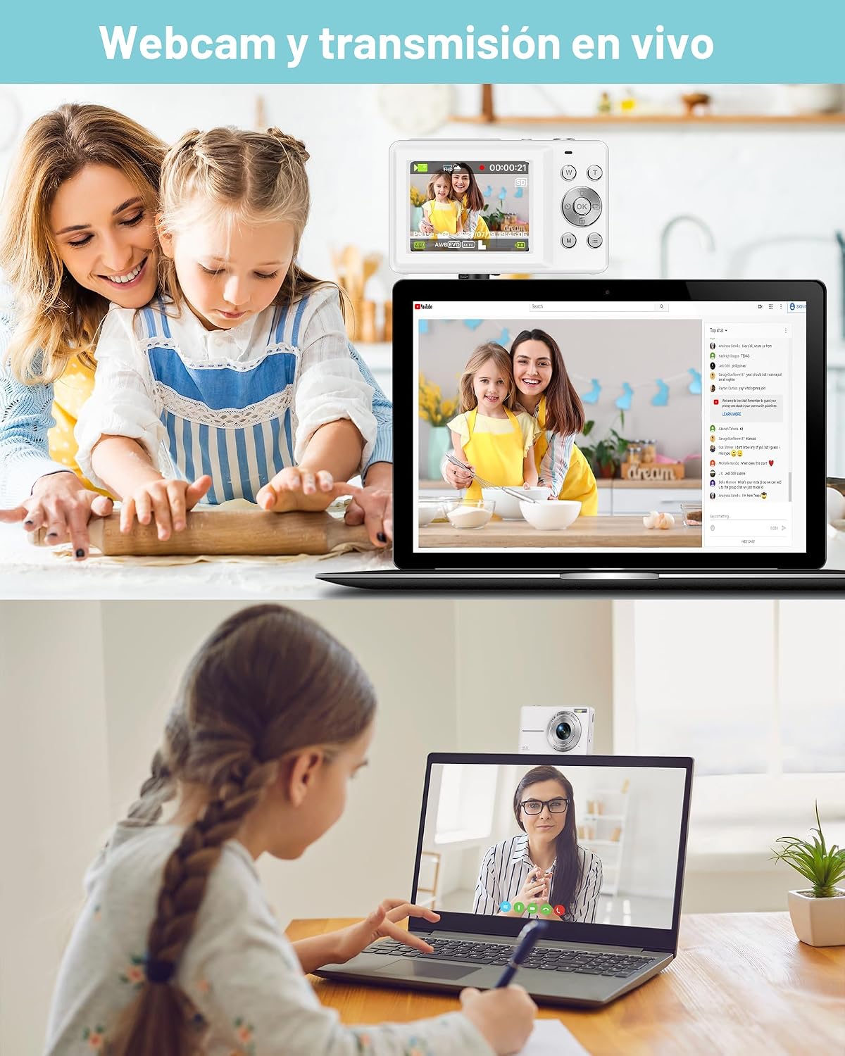 CÁMARA DIGITAL, LA ÚLTIMA CÁMARA DIGITAL FHD 1080P PARA ADOLESCENTES CON TARJETA SD, CÁMARAS ANTISACUDIDAS Y DISPAROS, - 5