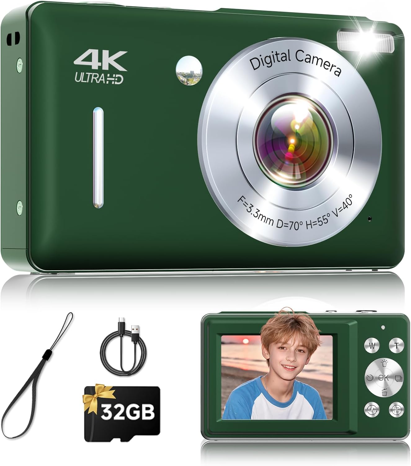 CÁMARA DIGITAL, 44MP FHD 1080P APUNTA Y DISPARA, CÁMARA DIGITAL CON ANTIVIBRACIÓN, PEQUEÑA CÁMARA COMPACTA CON DETECCIÓN - 1